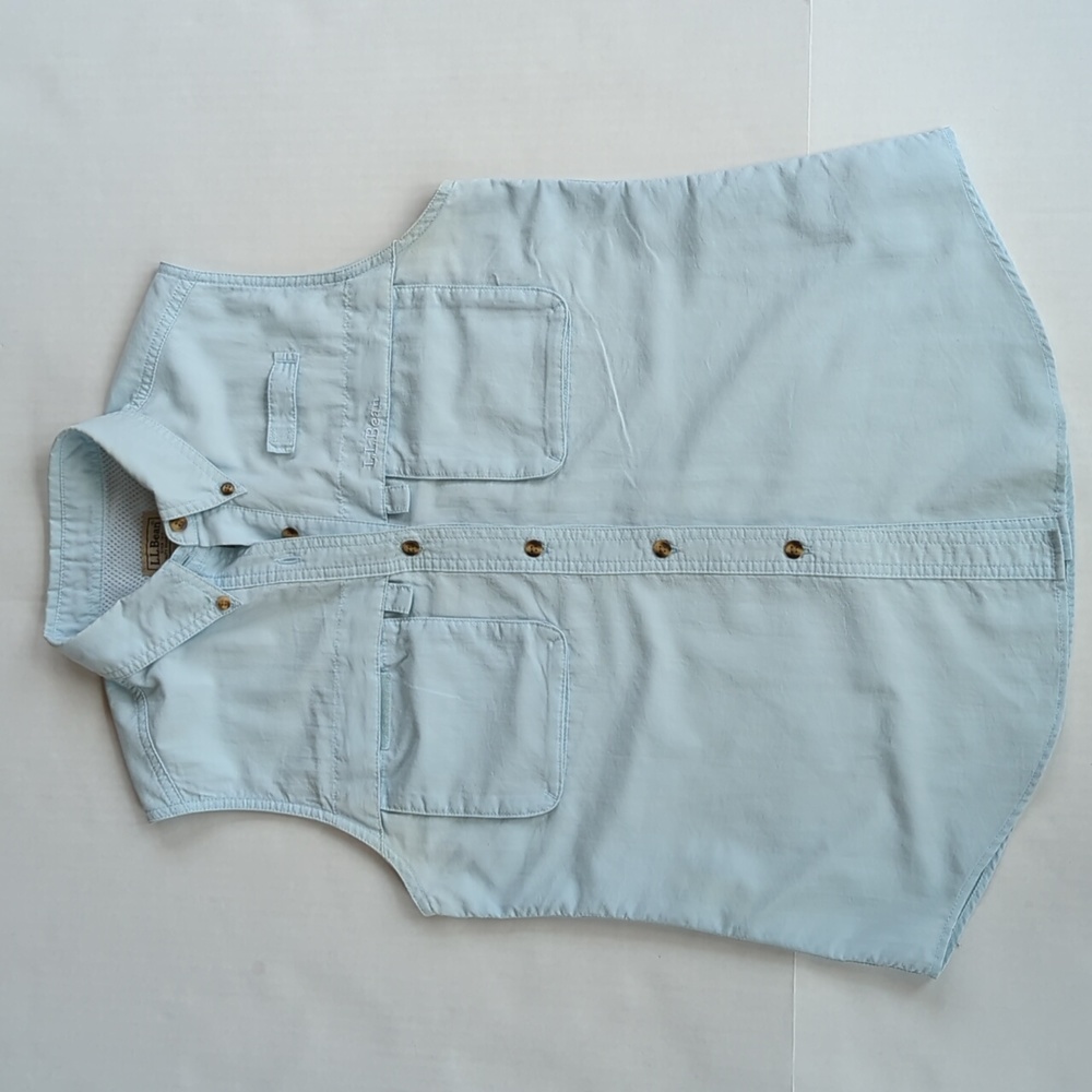 L.L. Bean Collared Sleeveless Hiking Outdoor Shirt M Reg Blue Green